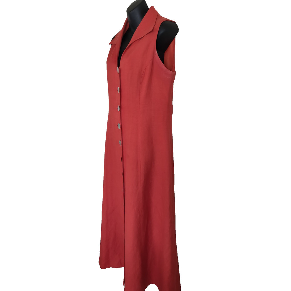 Coldwater Creek Orange Linen Blend Dress Sz 14 Mother Pearl Buttons Down FLAWS - Picture 3 of 16